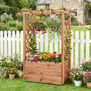 Wooden Raised Garden Bed Elevated Planter Box with Hanging Roof-Orange