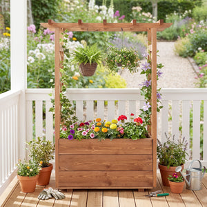 Wooden Raised Garden Bed Elevated Planter Box with Hanging Roof-Orange