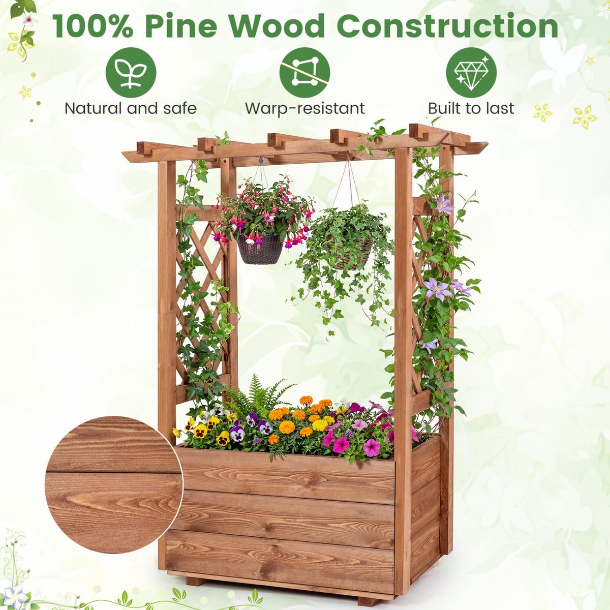 Wooden Raised Garden Bed Elevated Planter Box with Hanging Roof-Orange