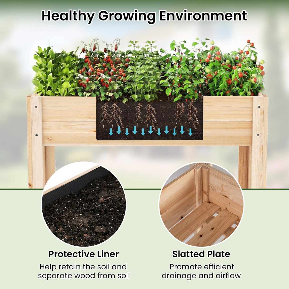 Wooden Raised Garden Bed with Legs and Storage Shelf