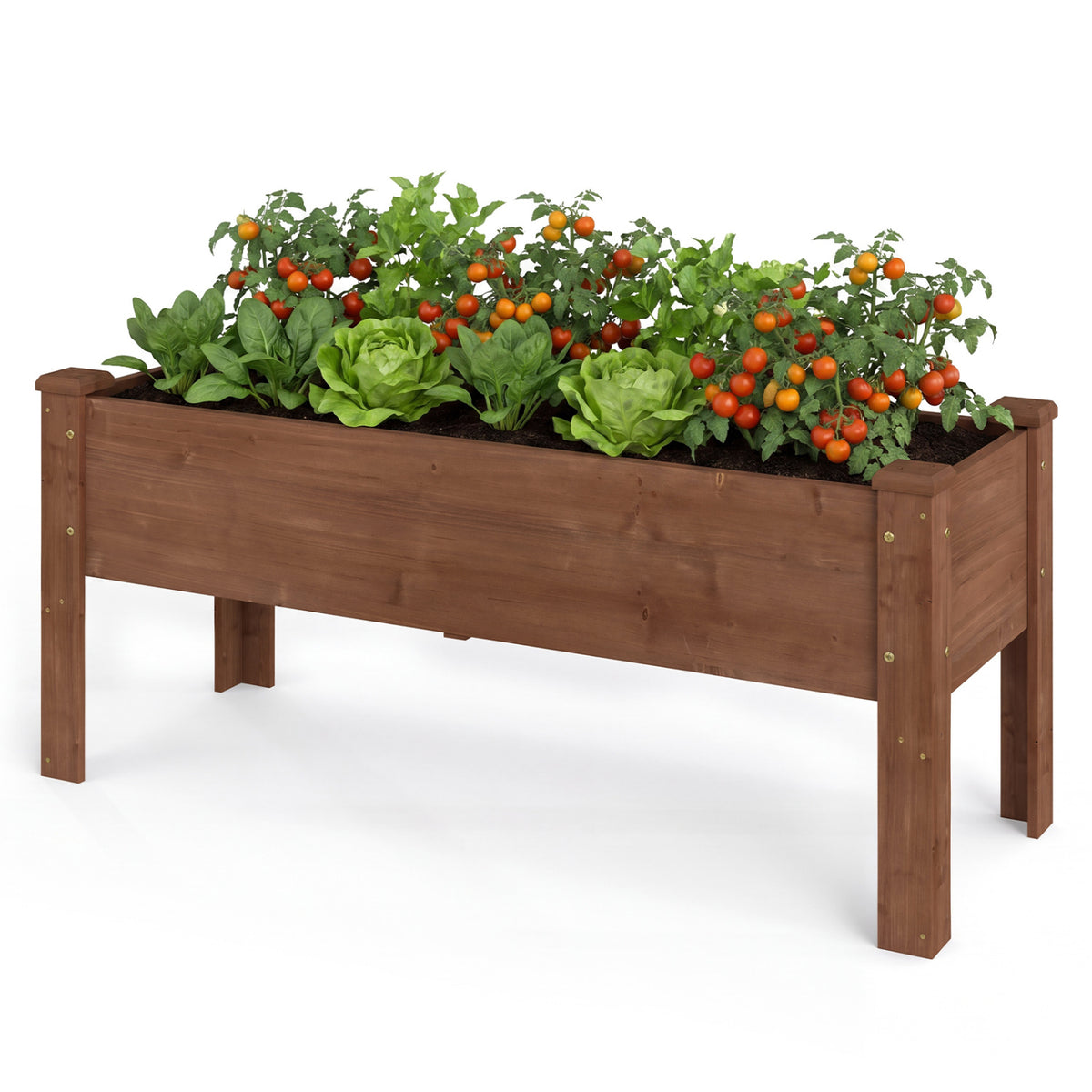 Wooden Raised Garden Bed with Legs Elevated Planter Box with Drainage Holes-Coffee