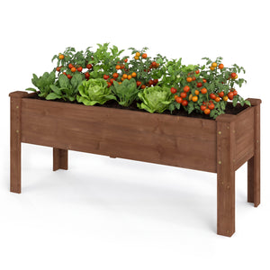Wooden Raised Garden Bed with Legs Elevated Planter Box with Drainage Holes-Coffee