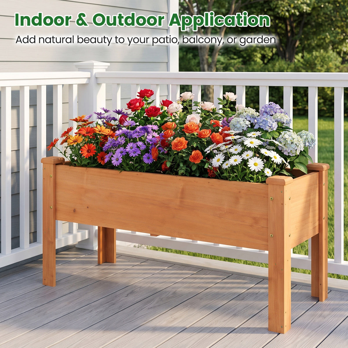 Wooden Raised Garden Bed with Legs Elevated Planter Box with Drainage Holes-Orange