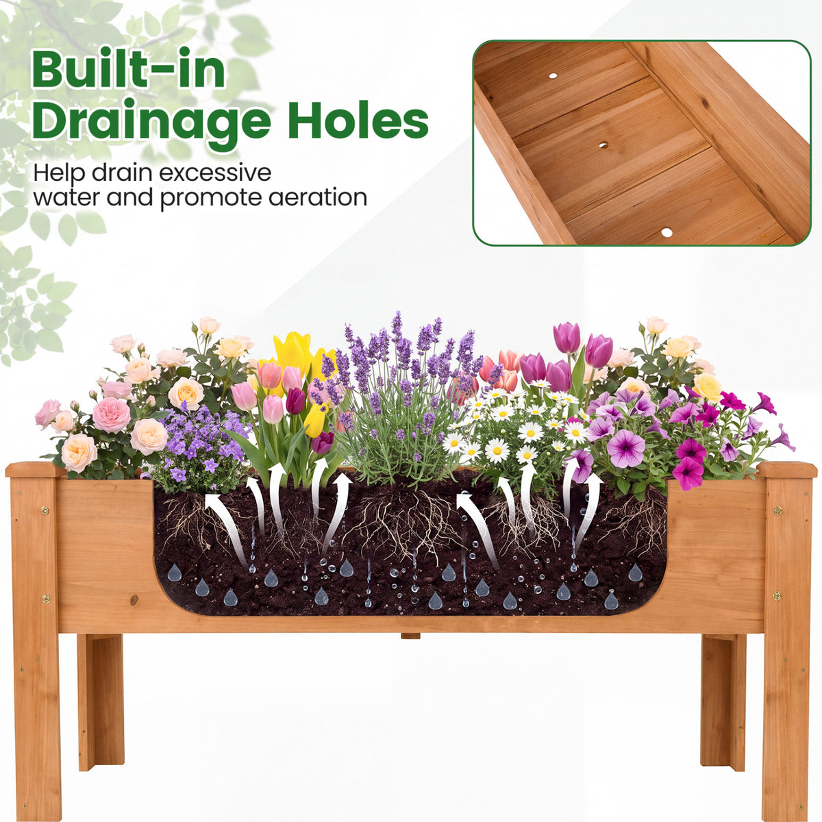 Wooden Raised Garden Bed with Legs Elevated Planter Box with Drainage Holes-Orange