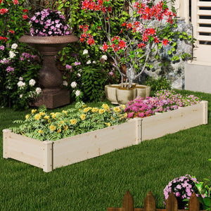 Wooden Raised Open-Ended Base Garden Bed with 2 Planter Boxes Divider-Natural