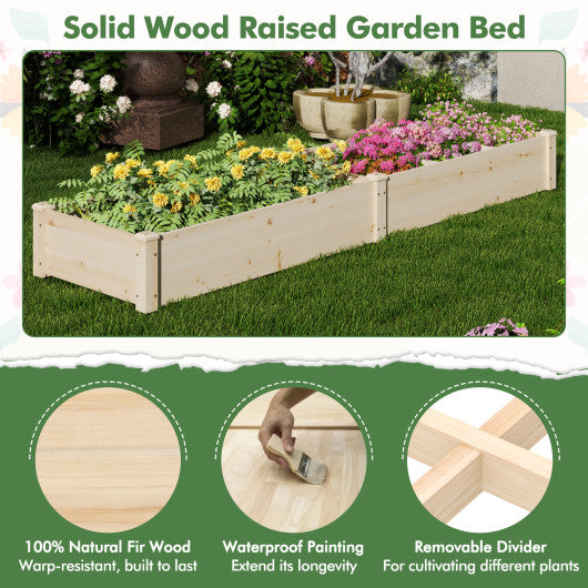 Wooden Raised Open-Ended Base Garden Bed with 2 Planter Boxes Divider-Natural