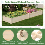 Wooden Raised Open-Ended Base Garden Bed with 2 Planter Boxes Divider-Natural
