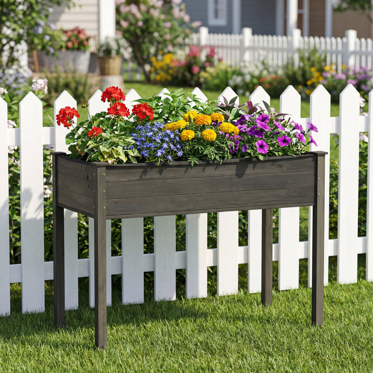 Wooden Raised Vegetable Garden Bed Elevated Grow Vegetable Planter-Gray