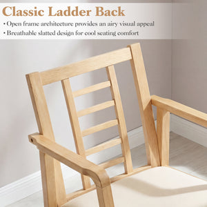 Wooden Rocking Chair with Upholstered Seat and Ladder Back for Living Room-Natural