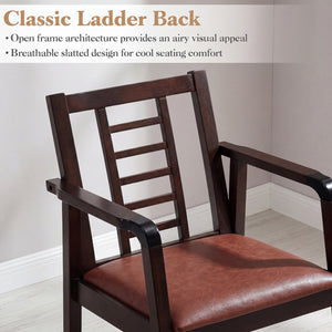 Wooden Rocking Chair with Upholstered Seat and Ladder Back for Living Room-Brown