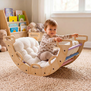 Wooden Rocking Climbing Arch with Cushion 3-in-1 Montessori Kids Climber Rocker-Multicolor