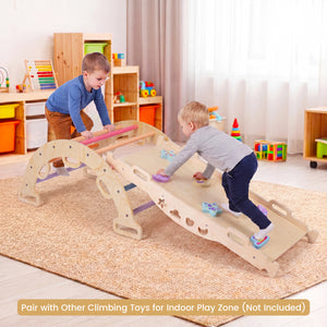 Wooden Rocking Climbing Arch with Cushion 3-in-1 Montessori Kids Climber Rocker-Multicolor
