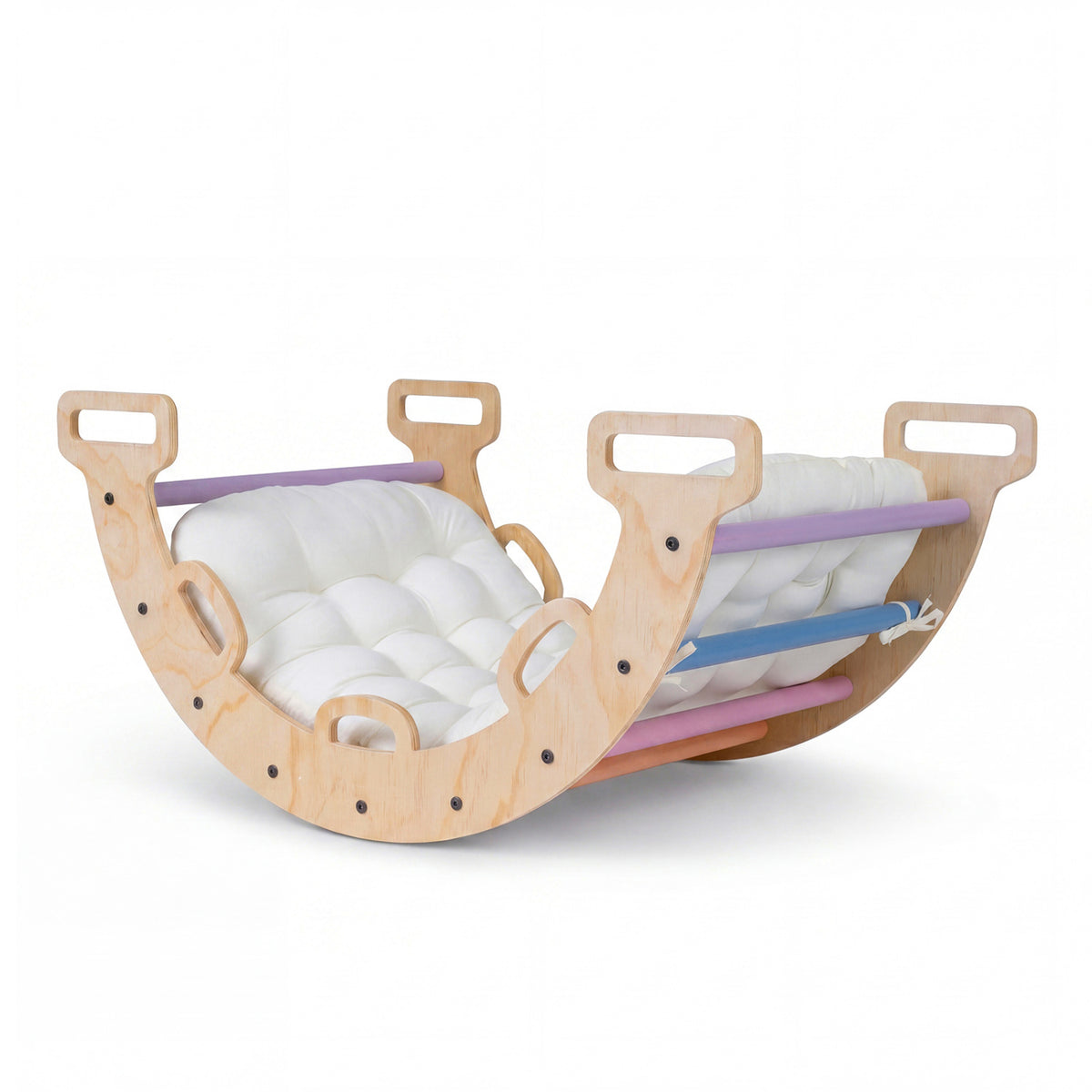Wooden Rocking Climbing Arch with Cushion 3-in-1 Montessori Kids Climber Rocker-Multicolor