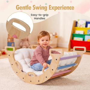 Wooden Rocking Climbing Arch with Cushion 3-in-1 Montessori Kids Climber Rocker-Multicolor