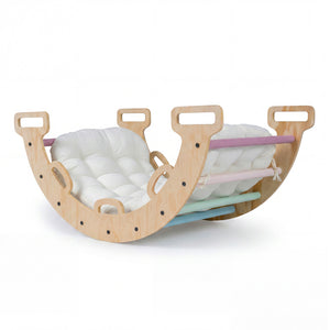 Wooden Rocking Climbing Arch with Cushion 3-in-1 Montessori Kids Climber Rocker-Macaron