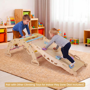 Wooden Rocking Climbing Arch with Cushion 3-in-1 Montessori Kids Climber Rocker-Macaron