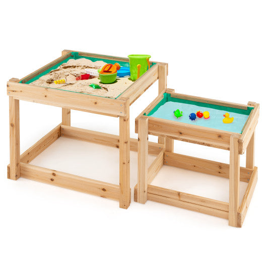 Wooden Sand and Water Tables with Protective Cover for Kids-Natural