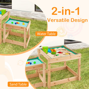 Wooden Sand and Water Tables with Protective Cover for Kids-Natural