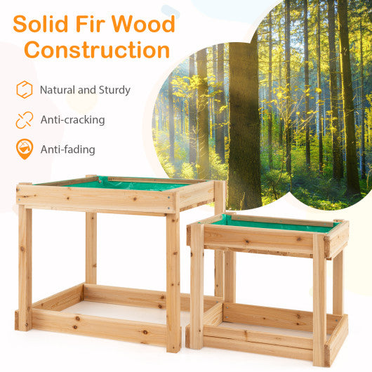 Wooden Sand and Water Tables with Protective Cover for Kids-Natural