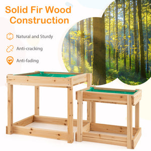 Wooden Sand and Water Tables with Protective Cover for Kids-Natural