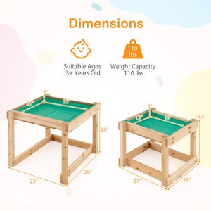 Wooden Sand and Water Tables with Protective Cover for Kids-Natural
