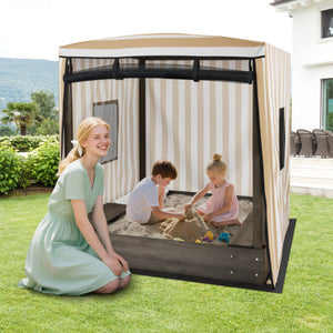Wooden Sandbox with Canopy for Children 3+ Years Old-Brown