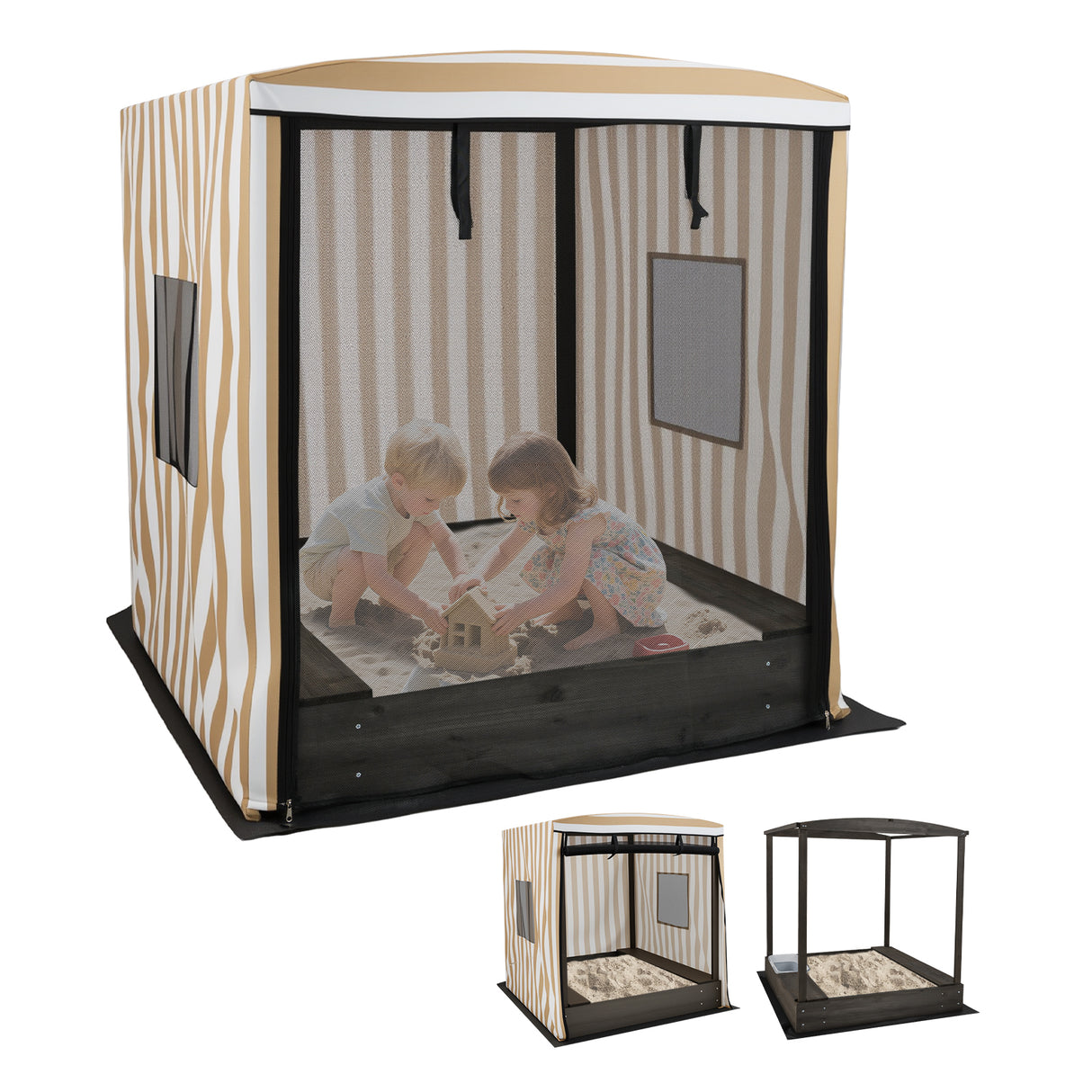 Wooden Sandbox with Canopy for Children 3+ Years Old-Brown