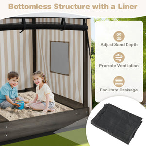 Wooden Sandbox with Canopy for Children 3+ Years Old-Brown