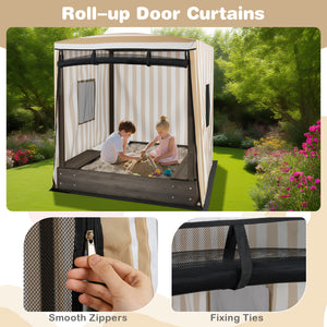 Wooden Sandbox with Canopy for Children 3+ Years Old-Brown