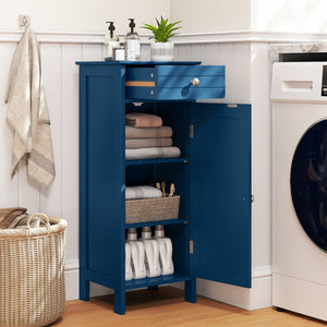 Wooden Storage Free-Standing Floor Cabinet with Drawer and Shelf-Blue