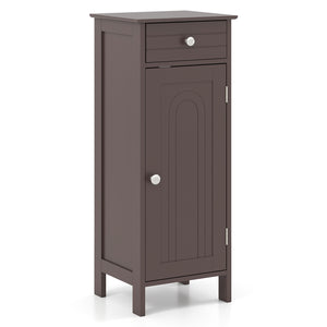 Wooden Storage Free-Standing Floor Cabinet with Drawer and Shelf-White