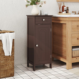 Wooden Storage Free-Standing Floor Cabinet with Drawer and Shelf-White
