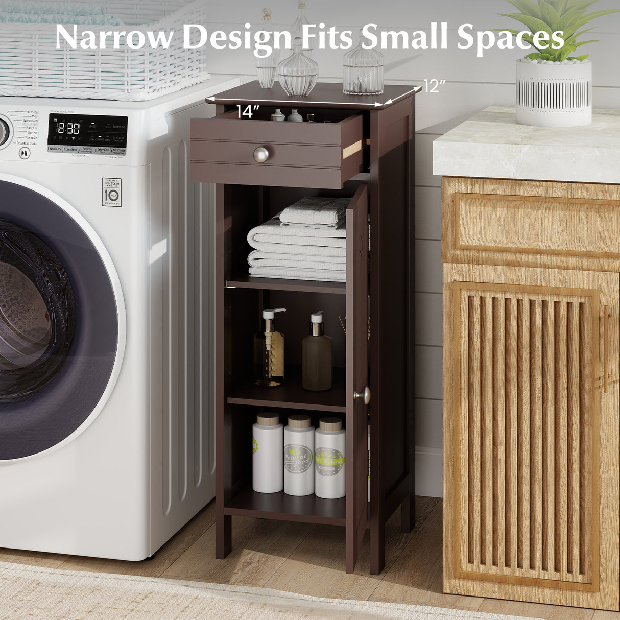 Wooden Storage Free-Standing Floor Cabinet with Drawer and Shelf-White