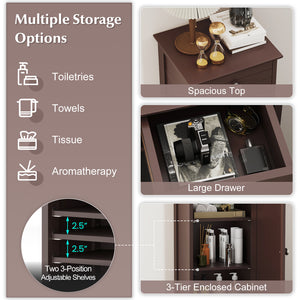 Wooden Storage Free-Standing Floor Cabinet with Drawer and Shelf-Brown