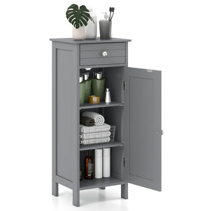 Wooden Storage Free-Standing Floor Cabinet with Drawer and Shelf-White