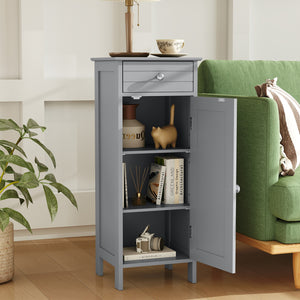 Wooden Storage Free-Standing Floor Cabinet with Drawer and Shelf-White