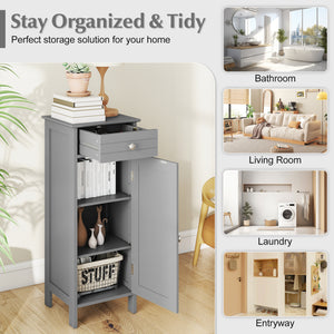 Wooden Storage Free-Standing Floor Cabinet with Drawer and Shelf-White