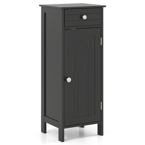 Wooden Storage Free-Standing Floor Cabinet with Drawer and Shelf-Black