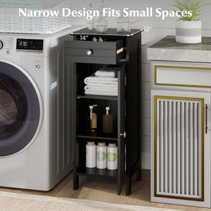 Wooden Storage Free-Standing Floor Cabinet with Drawer and Shelf-White