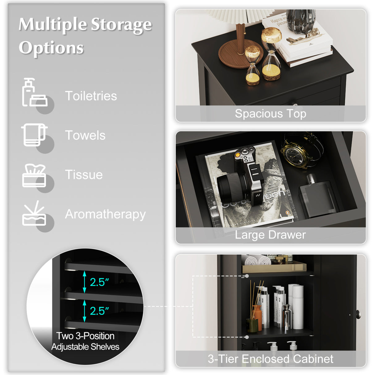Wooden Storage Free-Standing Floor Cabinet with Drawer and Shelf-White