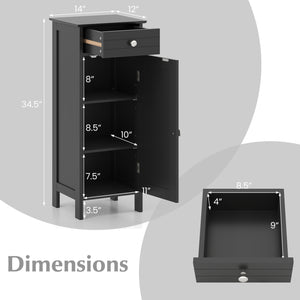 Wooden Storage Free-Standing Floor Cabinet with Drawer and Shelf-White