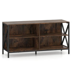 Wooden TV Stand Entertainment for TVs up to 55 Inch with X-Shaped Frame-Rustic Brown