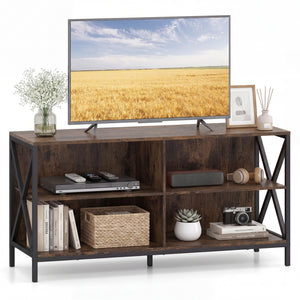 Wooden TV Stand Entertainment for TVs up to 55 Inch with X-Shaped Frame-Rustic Brown