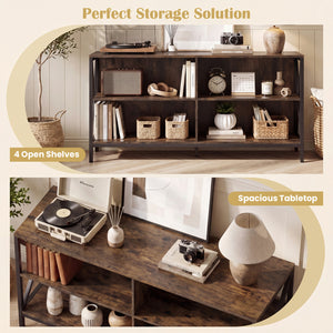 Wooden TV Stand Entertainment for TVs up to 55 Inch with X-Shaped Frame-Rustic Brown