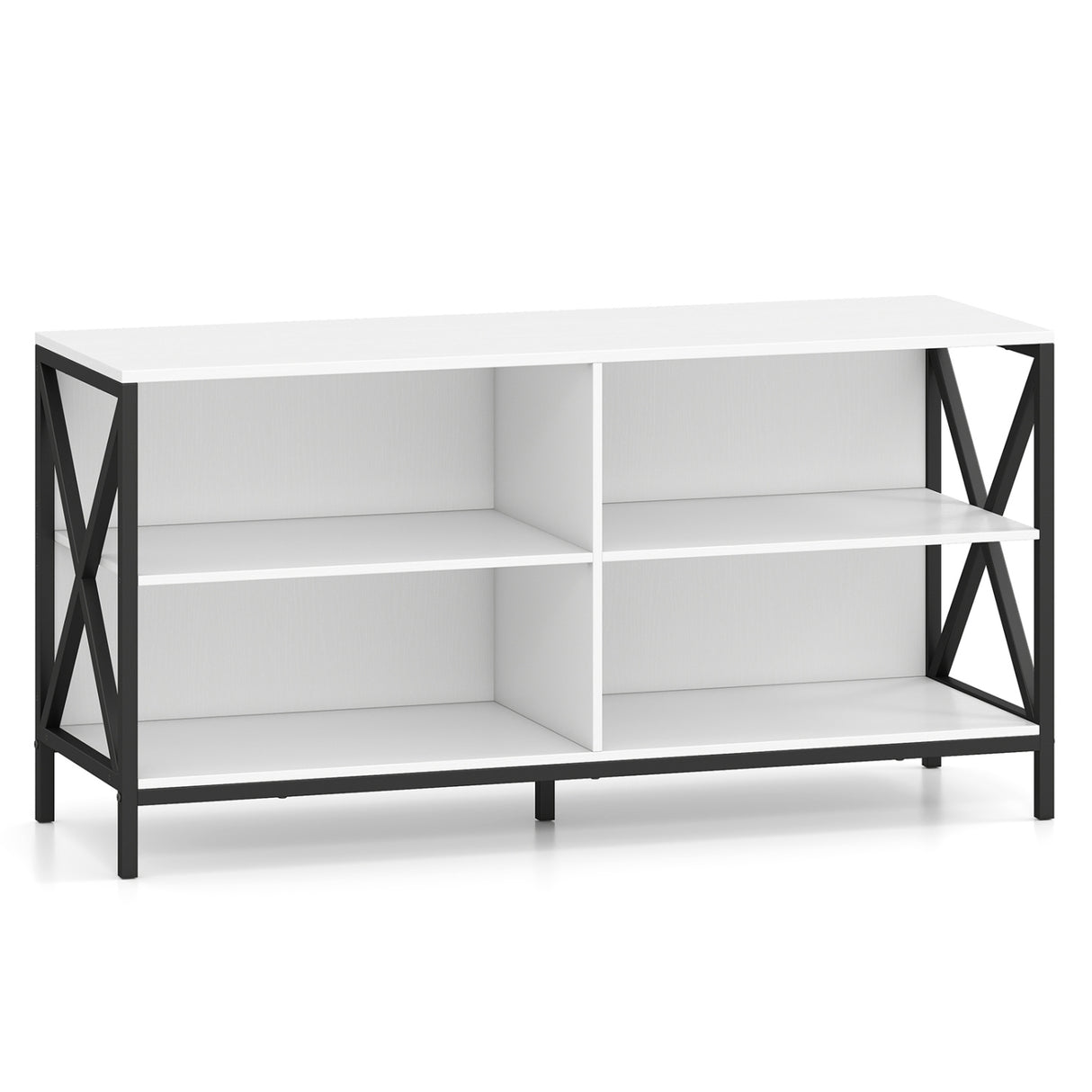 Wooden TV Stand Entertainment for TVs up to 55 Inch with X-Shaped Frame-White