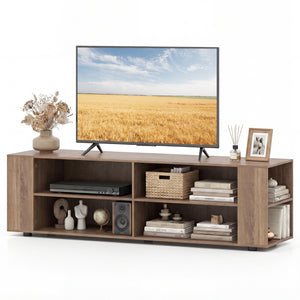 Wooden TV Stand with 8 Open Shelves for TVs up to 65 Inch Flat Screen-Light Gray