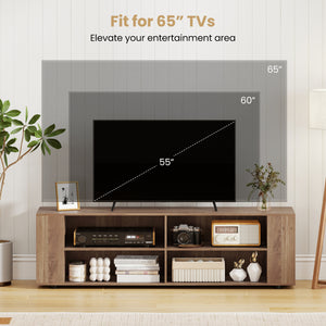 Wooden TV Stand with 8 Open Shelves for TVs up to 65 Inch Flat Screen-Light Gray
