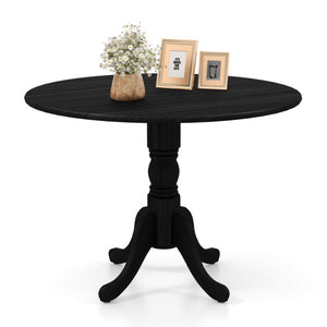 Wooden Dining Table with Round Tabletop and Curved Trestle Legs-Black