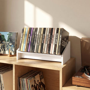Wooden Tilting Bookcase Small Desktop Bookshelf Organizer for Magazines-White