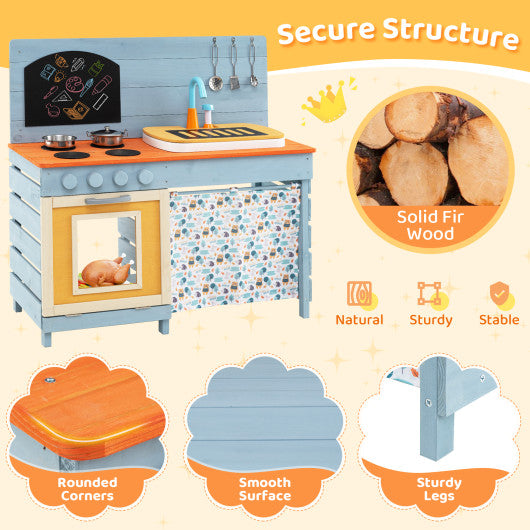Pretend Play Kitchen for Kids with Real Sounds and Lights-Silver